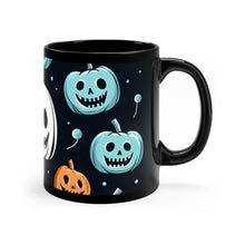 DistinctInk Black Coffee Mug - Skele-Ghostly Pumpkin Patch for Halloween