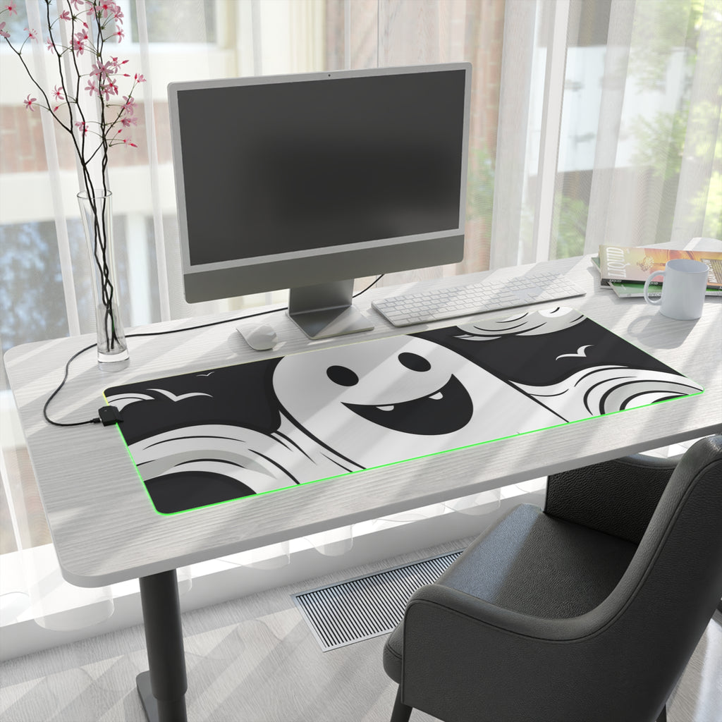 LED Gaming Mouse Pad with Skeletal Ghostly Pumpkin Patch Design for Halloween, view 28