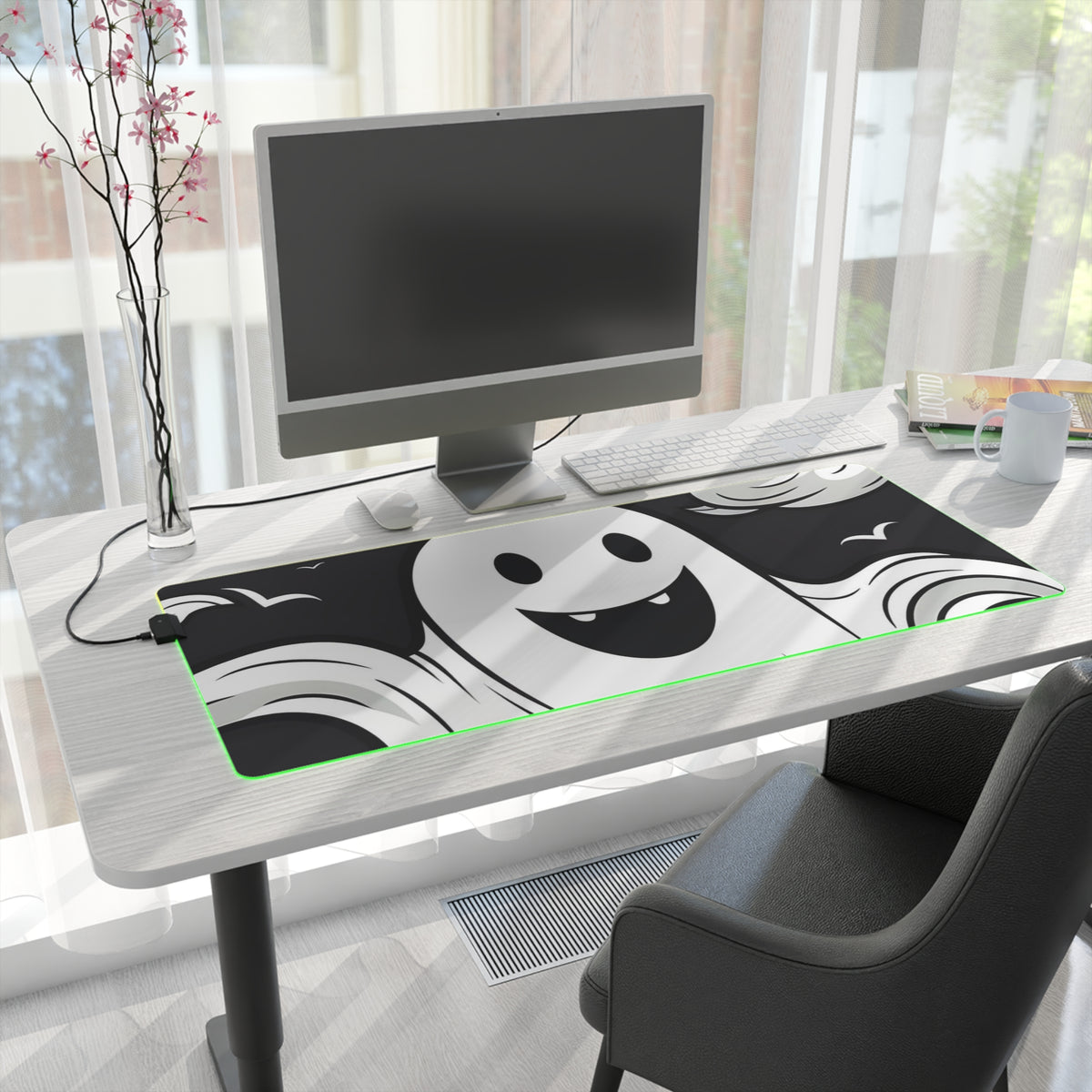 LED Gaming Mouse Pad with Skeletal Ghostly Pumpkin Patch Design for Halloween, view 28