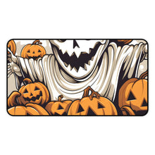 DistinctInk Desk Mat with Ghostly Skeleton and Pumpkins Design for Halloween
