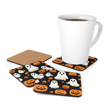 DistinctInk (Set of 4) Corkwood Coasters with Ghost Skeleton Pumpkin CartoonDesign for Halloween