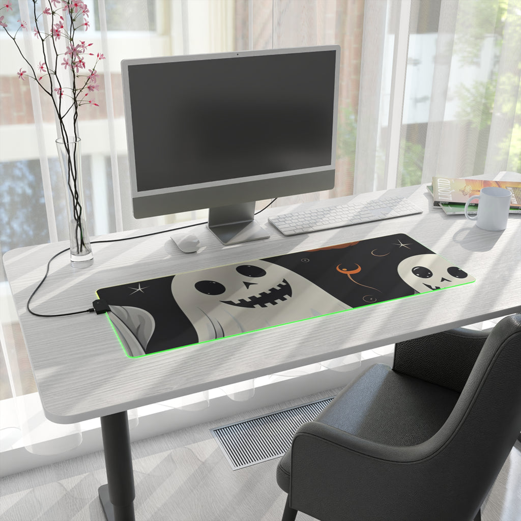 LED Gaming Mouse Pad with Spooky Skeleton Pumpkin Patch Design for Halloween, view 22
