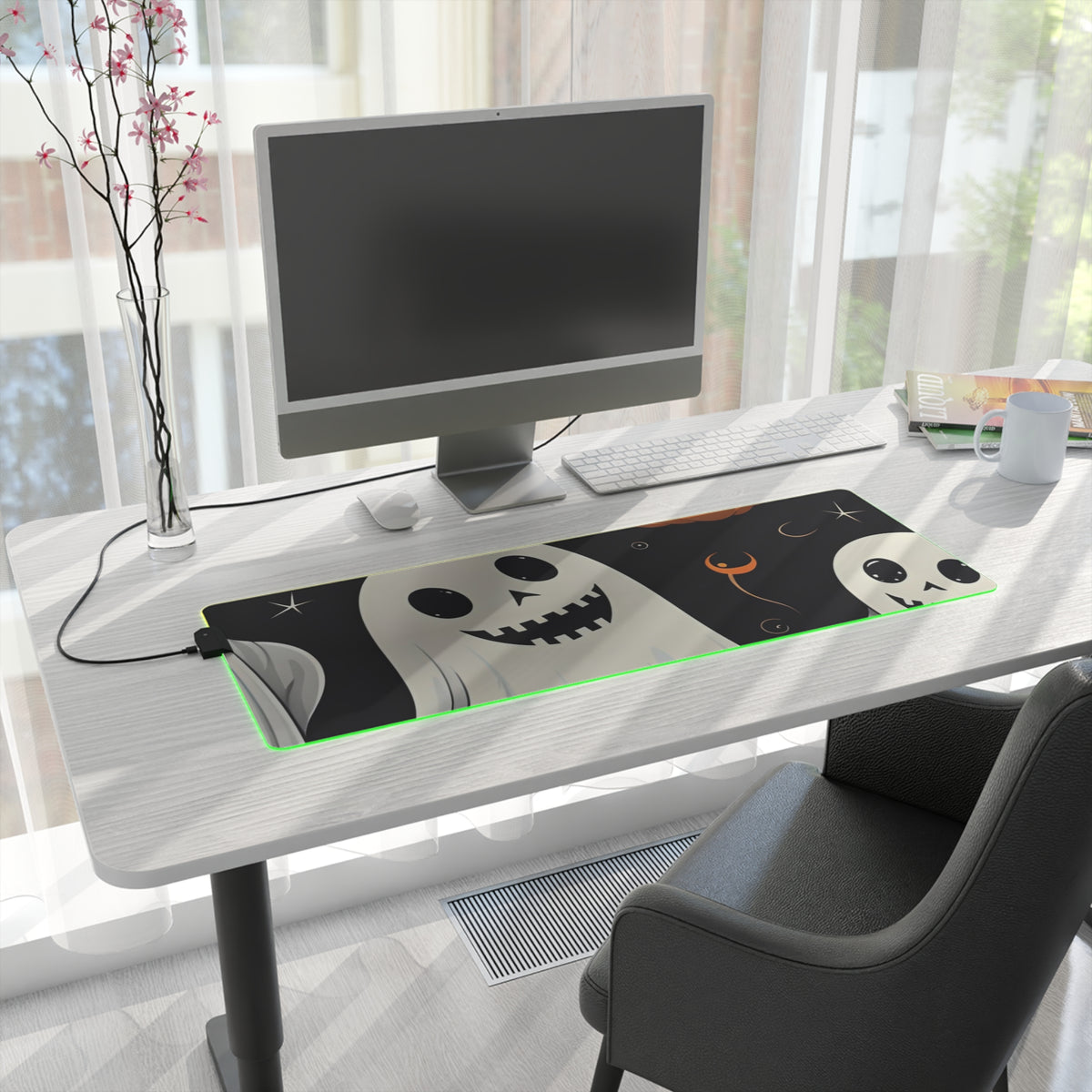 LED Gaming Mouse Pad with Spooky Skeleton Pumpkin Patch Design for Halloween, view 22