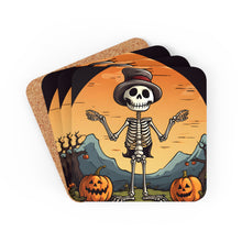 DistinctInk (Set of 4) Corkwood Coasters with Skelefun HalloweenDesign for Halloween