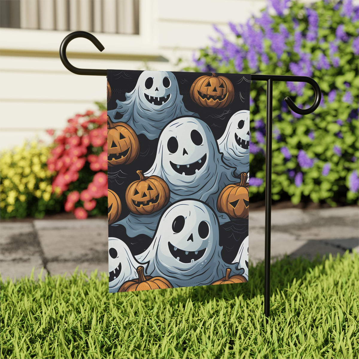 Garden & House Banner / Flag with Ghoulish Ghostbusters and Pumpkins Design for Halloween, view 6