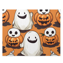 DistinctInk Jigsaw Puzzle with Skeletal Ghost in a Pumpkin Design for Halloween