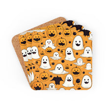DistinctInk (Set of 4) Corkwood Coasters with Ghoulish Bats and PumpkinsDesign for Halloween
