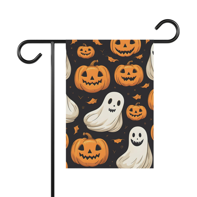 DistinctInk Garden & House Banner / Flag with Ghastly Skeleton Pumpkin Party Design for Halloween