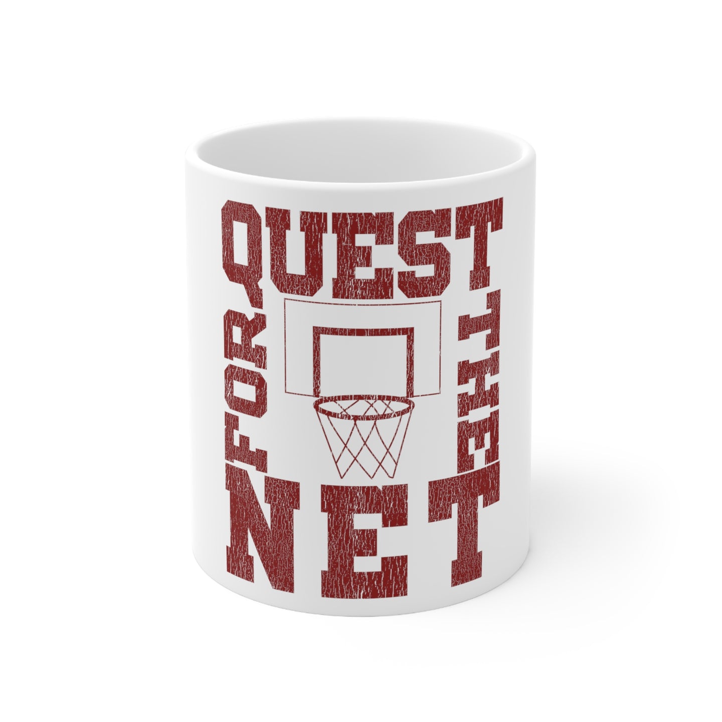 DistinctInk Glossy White Coffee / Tea Mug - Quest For The Net Basketball