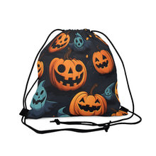 DistinctInk Drawstring Bag Backpack with Nightly Fright of Bats and Ghouls Design for Halloween