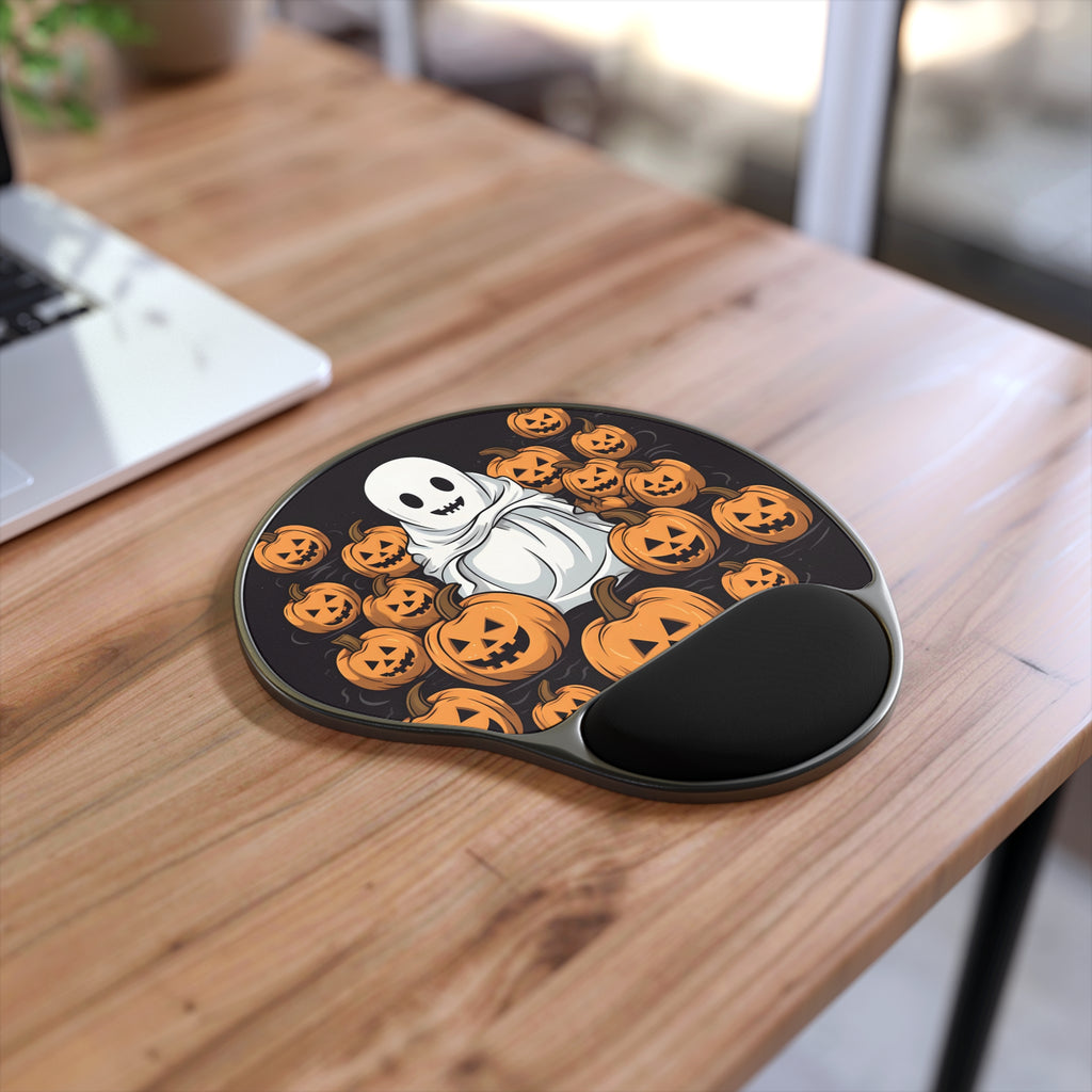Mouse Pad with Wrist Rest with Skeletal Ghostly Pumpkin Patch Design for Halloween, view 2