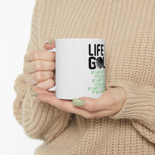 DistinctInk Glossy White Coffee / Tea Mug - Life is Golf Slice Hook Straight Miracle