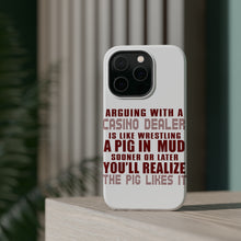 DistinctInk ToughCase for Apple iPhone, Compatible with MagSafe Charging - Arguing with Casino Dealer Like Pink in Mud