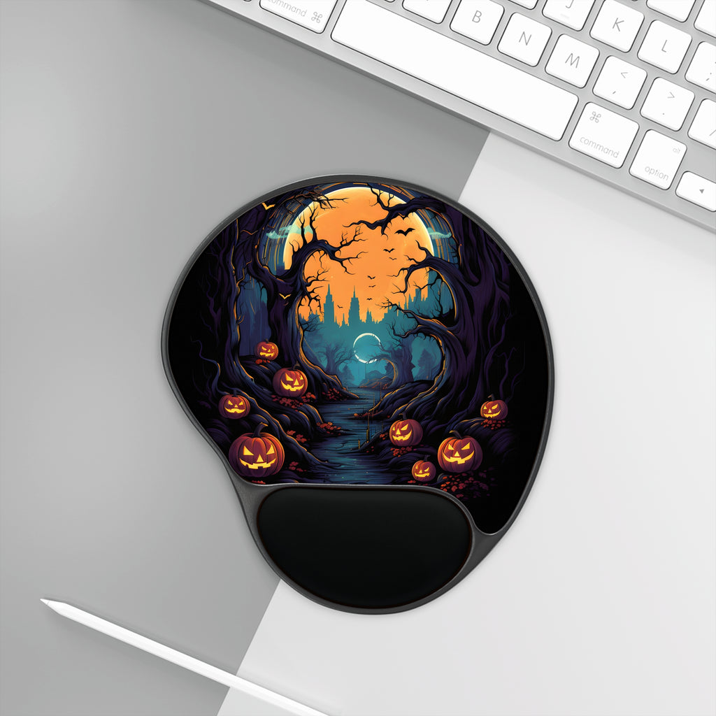 Mouse Pad with Wrist Rest with Haunted Evening Nightmare Design for Halloween, view 3