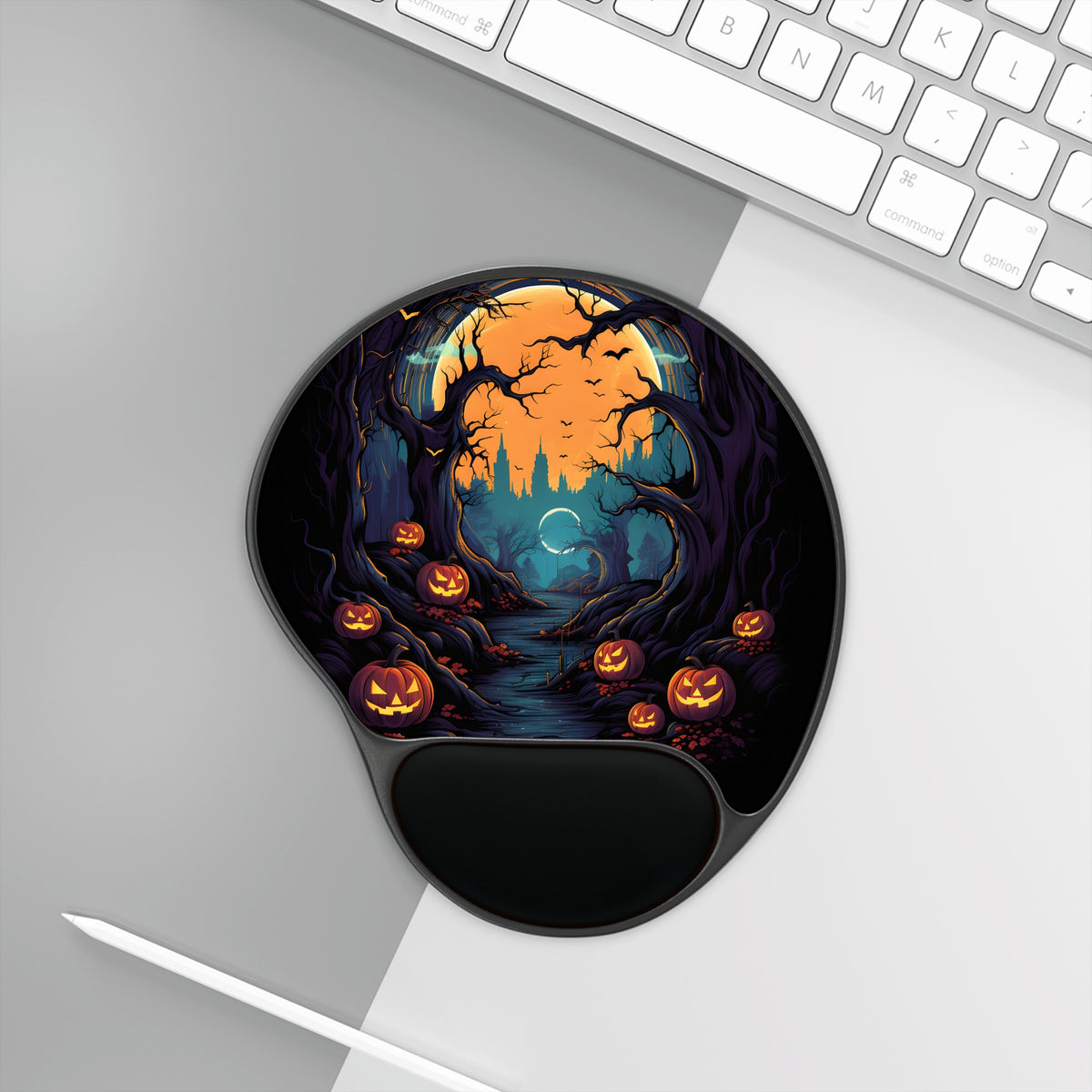 Mouse Pad with Wrist Rest with Haunted Evening Nightmare Design for Halloween, view 3