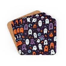 DistinctInk (Set of 4) Corkwood Coasters with Skeletal Ghostly PumpkinsDesign for Halloween