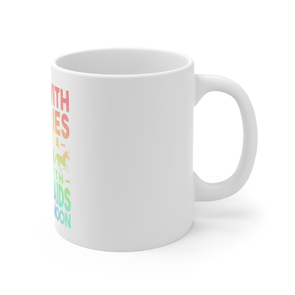 Glossy White Coffee / Tea Mug - Play With Fairs Ride Unicorn Mermaids Moon, view 3