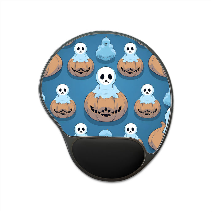 DistinctInk Mouse Pad with Wrist Rest  with Ghost Skeleton Pumpkin Pattern Design for Halloween