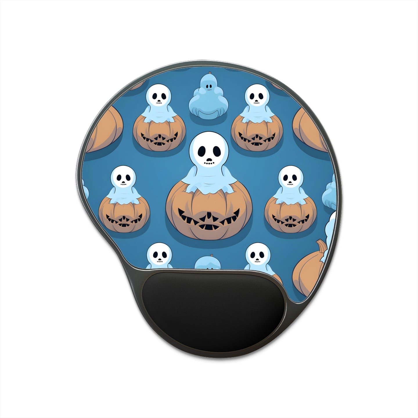 DistinctInk Mouse Pad with Wrist Rest  with Ghost Skeleton Pumpkin Pattern Design for Halloween