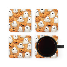 DistinctInk (Set of 4) Corkwood Coasters with Ghostly Skeleton Pumpkin PatchDesign for Halloween