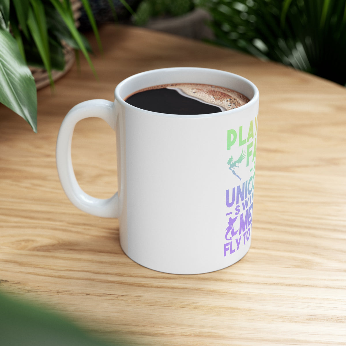 Glossy White Coffee / Tea Mug - Play With Fairs Ride Unicorn Mermaids Moon, view 8