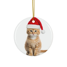 DistinctInk Hanging Ceramic Christmas Tree Ornament with Gold String - Great Gift/Present - 2 3/4 inch Diameter - Manx Cat Design