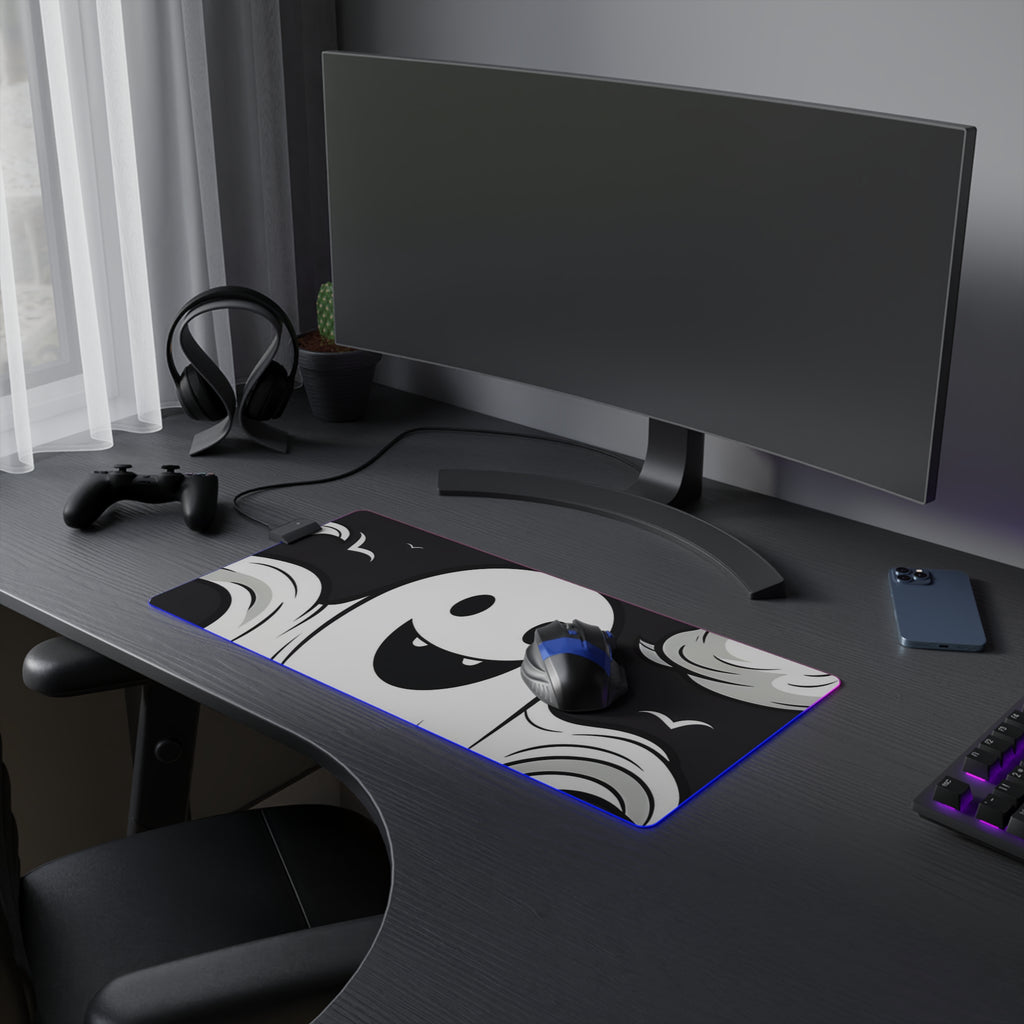 LED Gaming Mouse Pad with Skeletal Ghostly Pumpkin Patch Design for Halloween, view 9