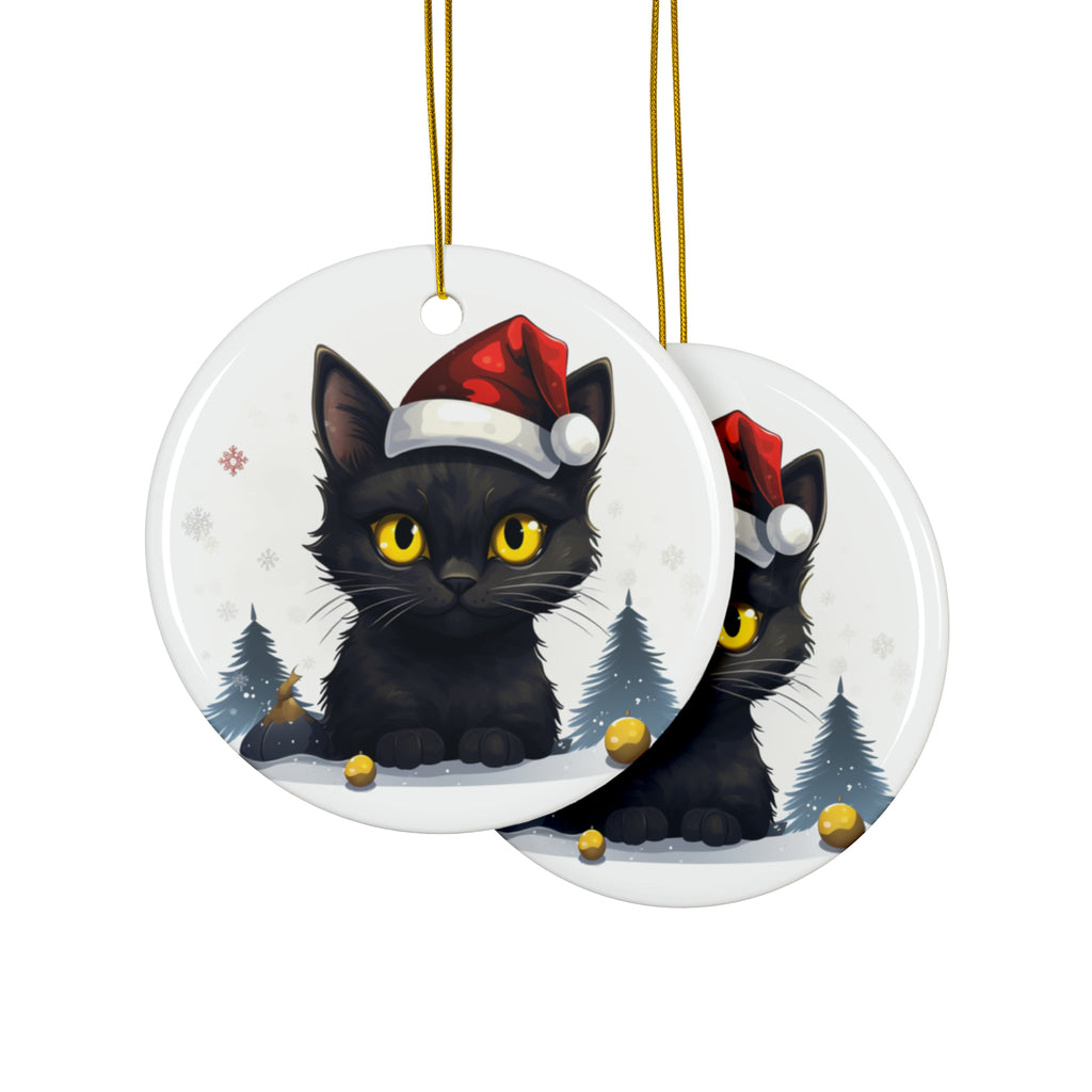 Hanging Ceramic Christmas Tree Ornament with Gold String - Bombay Cat Design, view 2