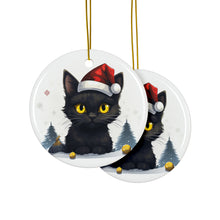 DistinctInk Hanging Ceramic Christmas Tree Ornament with Gold String - Great Gift/Present - 2 3/4 inch Diameter - Bombay Cat Design