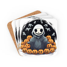 DistinctInk (Set of 4) Corkwood Coasters with Skeleton Ghost and PumpkinDesign for Halloween