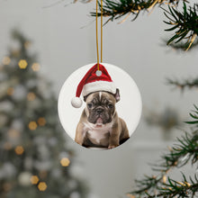 DistinctInk Hanging Ceramic Christmas Tree Ornament with Gold String - Great Gift/Present - 2 3/4 inch Diameter - French Bulldog Puppy Design