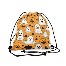 DistinctInk Drawstring Bag Backpack with Ghoulish Bats and Pumpkins Design for Halloween