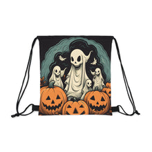 DistinctInk Drawstring Bag / Backpack with Spooky Skeleton Pumpkins Design for Halloween