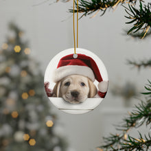 DistinctInk Hanging Ceramic Christmas Tree Ornament with Gold String - Great Gift/Present - 2 3/4 inch Diameter - Great Pyrenee Puppy Design