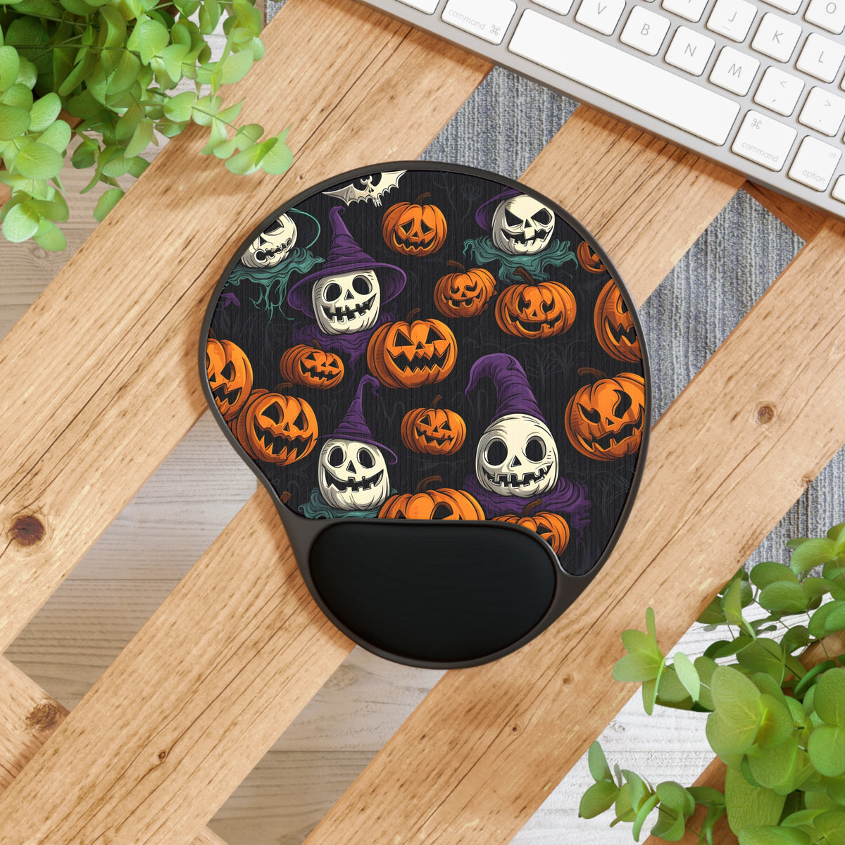 Mouse Pad with Wrist Rest with "Halloween Haunts and Pumpkin Pals" Design for Halloween, view 4