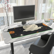 DistinctInk LED Gaming Mouse Pad with Spooky Skeleton Pumpkin Patch Design for Halloween