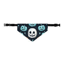 DistinctInk Adjustable Pet Banana Collar with Skele-Ghostly Pumpkin Patch Design for Halloween