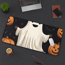 DistinctInk Desk Mat with Ghastly Skeleton Pumpkin Design for Halloween