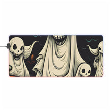 DistinctInk LED Gaming Mouse Pad with Spooky Skeleton Pumpkins Design for Halloween