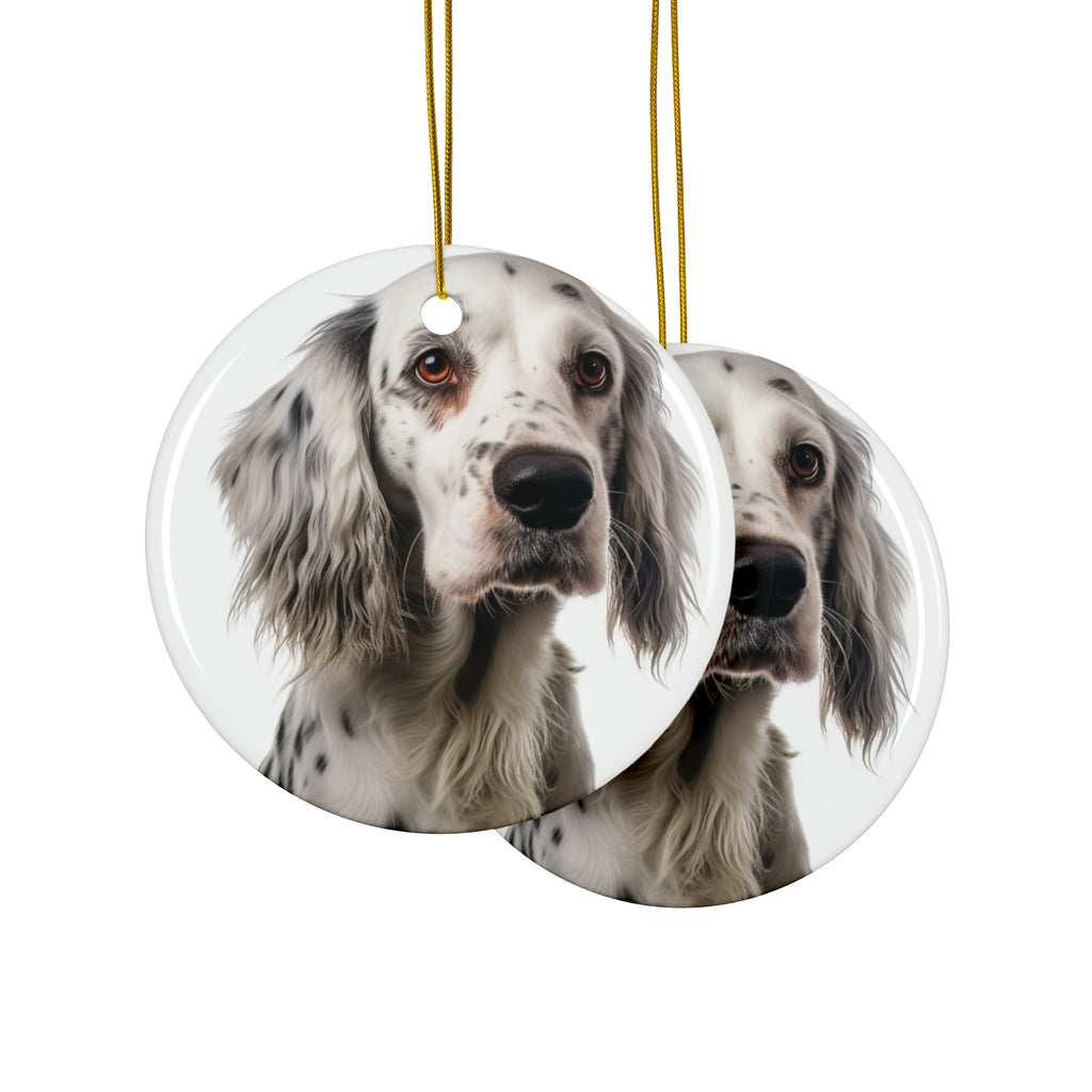 Hanging Ceramic Christmas Tree Ornament with Gold String - English Setter Design, view 2