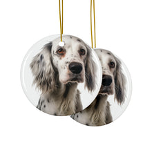 DistinctInk Hanging Ceramic Christmas Tree Ornament with Gold String - Great Gift/Present - 2 3/4 inch Diameter - English Setter Design