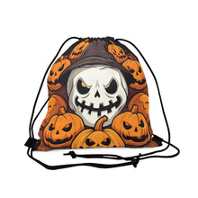 DistinctInk Drawstring Bag Backpack with Spooky Skeleton Pumpkin Patch Design for Halloween