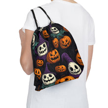 DistinctInk Drawstring Bag Backpack with "Halloween Haunts and Pumpkin Pals" Design for Halloween