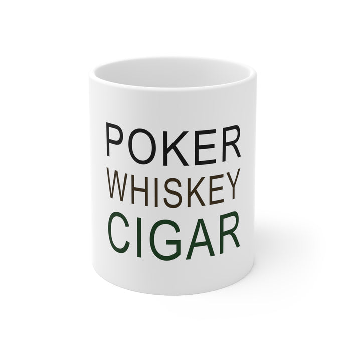 DistinctInk Glossy White Coffee / Tea Mug - Poker Whiskey Cigar