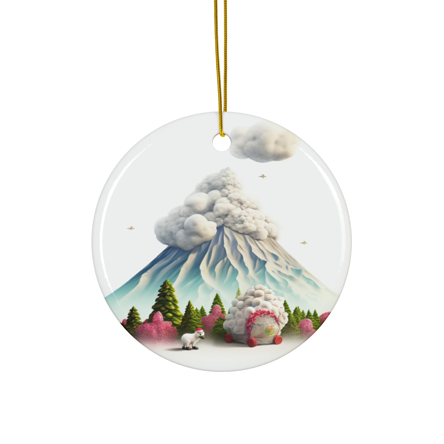 DistinctInk Hanging Ceramic Christmas Tree Ornament with Gold String - Great Gift/Present - 2 3/4 inch Diameter - Cirnechi dell’Etna Design