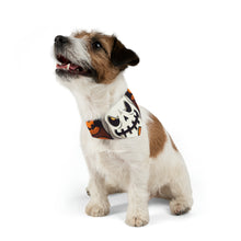 DistinctInk Adjustable Pet Banana Collar with Spooky Skeleton Pumpkin Patch Design for Halloween