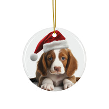DistinctInk Hanging Ceramic Christmas Tree Ornament with Gold String - Great Gift/Present - 2 3/4 inch Diameter - Welsh Springer Spaniel Puppy Design