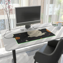 DistinctInk LED Gaming Mouse Pad with Spooky Skeleton Pumpkin Patch Design for Halloween