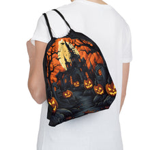 DistinctInk Drawstring Bag Backpack with Darkness Falls on Halloween Design for Halloween