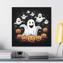 DistinctInk Canvas Wall Art with Skeletal Ghostly Pumpkin Patch for Halloween